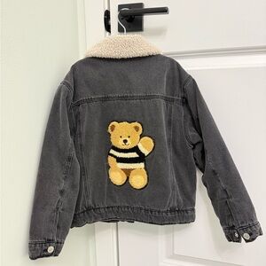 Zara Kids Gray Denim Jacket with Bear Patch
